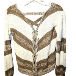 Dereck Heart Small Brown White Lace Up Back Women's Sweater Misses Size 4 6 S